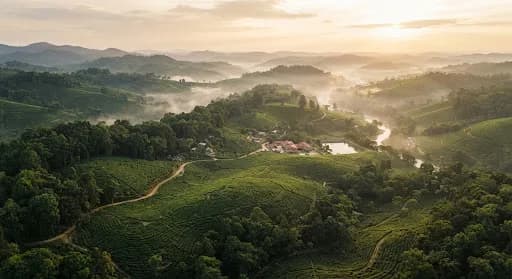 Aerial view of Assamese tea and agarwood plantation